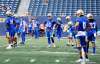 JUSTIN SAMANSKI-LANGILLE / WINNIPEG FREE PRESS
Blue Bombers Linebacker Sam Hurl catches his breath between plays during scrimmage at Tuesday's practice at Investor's Group Field. Hurl won't divulge who the team's starting middle linebacker is.