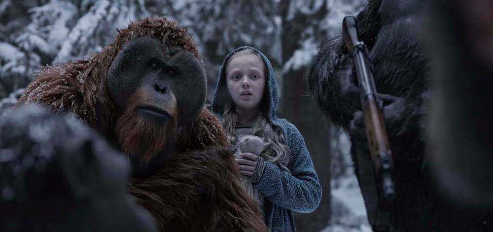 Karin Konoval (left) and Amiah Miller in Twentieth Century Fox’s “War for the Planet of the Apes.”