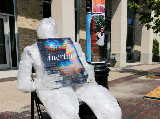 JUSTIN SAMANSKI-LANGILLE / WINNIPEG FREE PRESSA life-size body made out of plastic bags is seen holding a poster for the Fringe Fest show