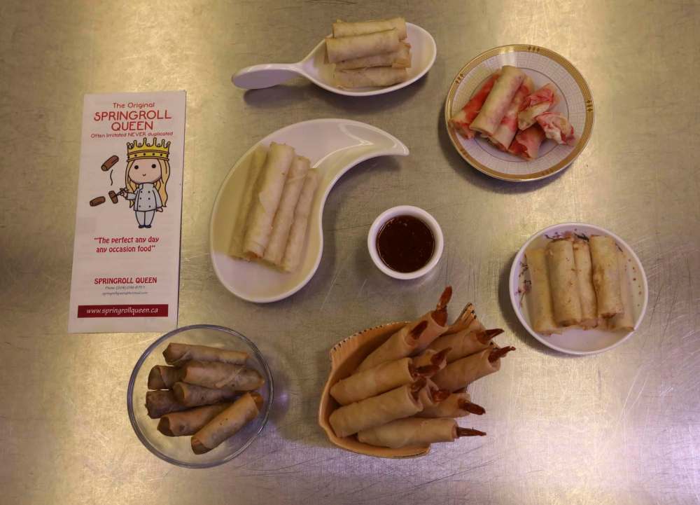 From bottom left: quinoa, lotza mozza (centre), jalepeno and bacon (top left), strawberry cheesecake, pizza and shrimp. (Ruth Bonneville / Winnipeg Free Press)
