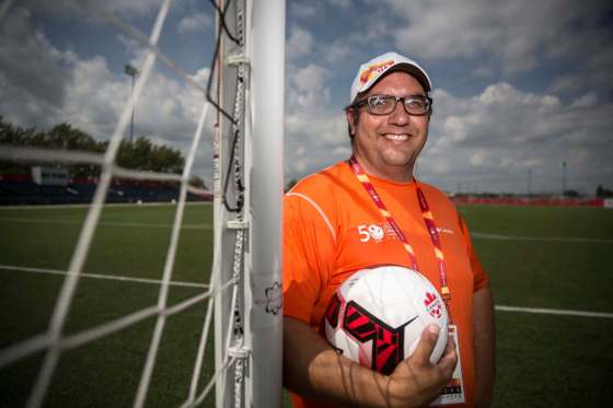 MIKE DEAL / WINNIPEG FREE PRESSKory Stagg, co-chair of the soccer venue committee for the Canada Summer Games, was pleased when it rained briefly Monday, cooling things down.
