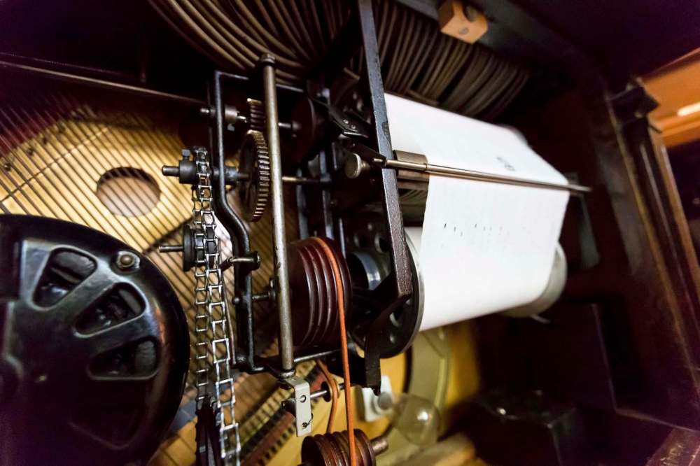 PHOTOS BY JUSTIN SAMANSKI-LANGILLE / WINNIPEG FREE PRESS
The inner workings of one of Alan Turner’s upright player pianos. Most of the instruments, which are 90-100 years old, operate through a series of vacuums, gears and pulleys to read the scrolls and actuate the keys.