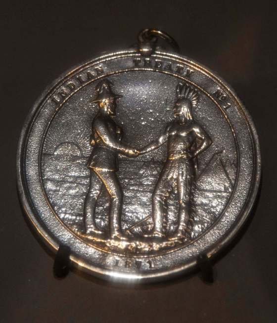 MIKE DEAL / WINNIPEG FREE PRESSA replica of a Treaty Medal No. 1 on display at the Manitoba Museum. It commemorates the Treaty negotiated at Lower Fort Garry in 1871.