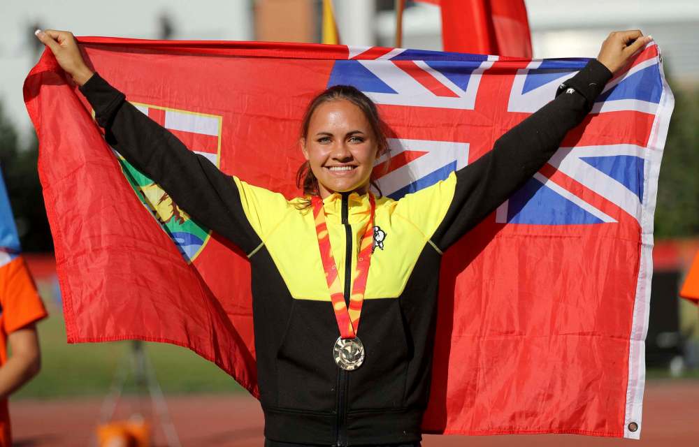 TREVOR HAGAN / WINNIPEG FREE PRESS
Victoria Tachinski becomes the first Team Manitoba athlete to win a gold medal at the Canada Summer Games after winning the 400 metre race Thursday.