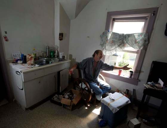 PHIL HOSSACK / WINNIPEG FREE PRESSMark Witt in his suite at a North End rooming house, gesturing while describing his fate since an assault left him in a coma, and now in failing health.