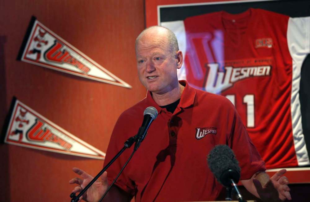 WAYNE GLOWACKI / WINNIPEG FREE PRESS
Larry McKay, Wesmen Men’s Volleyball Head Coach at the news conference to announcement changes to the annual Wesmen Classic tournament, Tuesday.