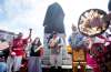 Darren Calabrese / The Canadian Press files
Activists protest at the base of the Edward Cornwallis statue on July 15 after Halifax city staff covered it with a black sheet in Cornwallis Park.