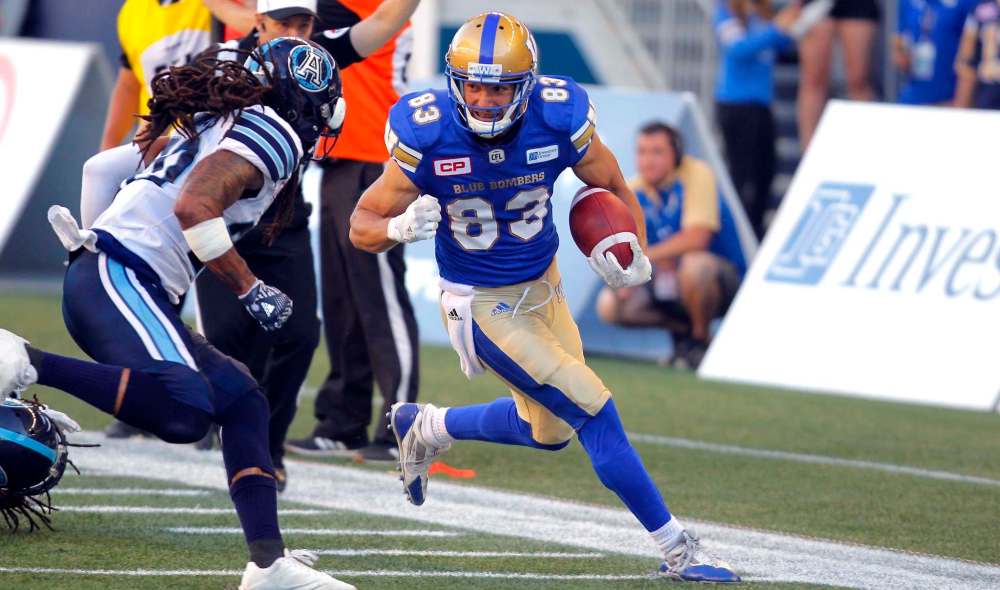 BORIS MINKEVICH / WINNIPEG FREE PRESS FILES
Blue Bombers wide receiver Julian Feoli-Gudino is on pace to set personal bests for receptions and yards this season.
