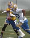 JOE BRYKSA / WINNIPEG FREE PRESS
Bombers QB Matt Nichols hands off to running back Andrew Harris during practice Tuesday morning at the University of Manitoba soccer pitch.