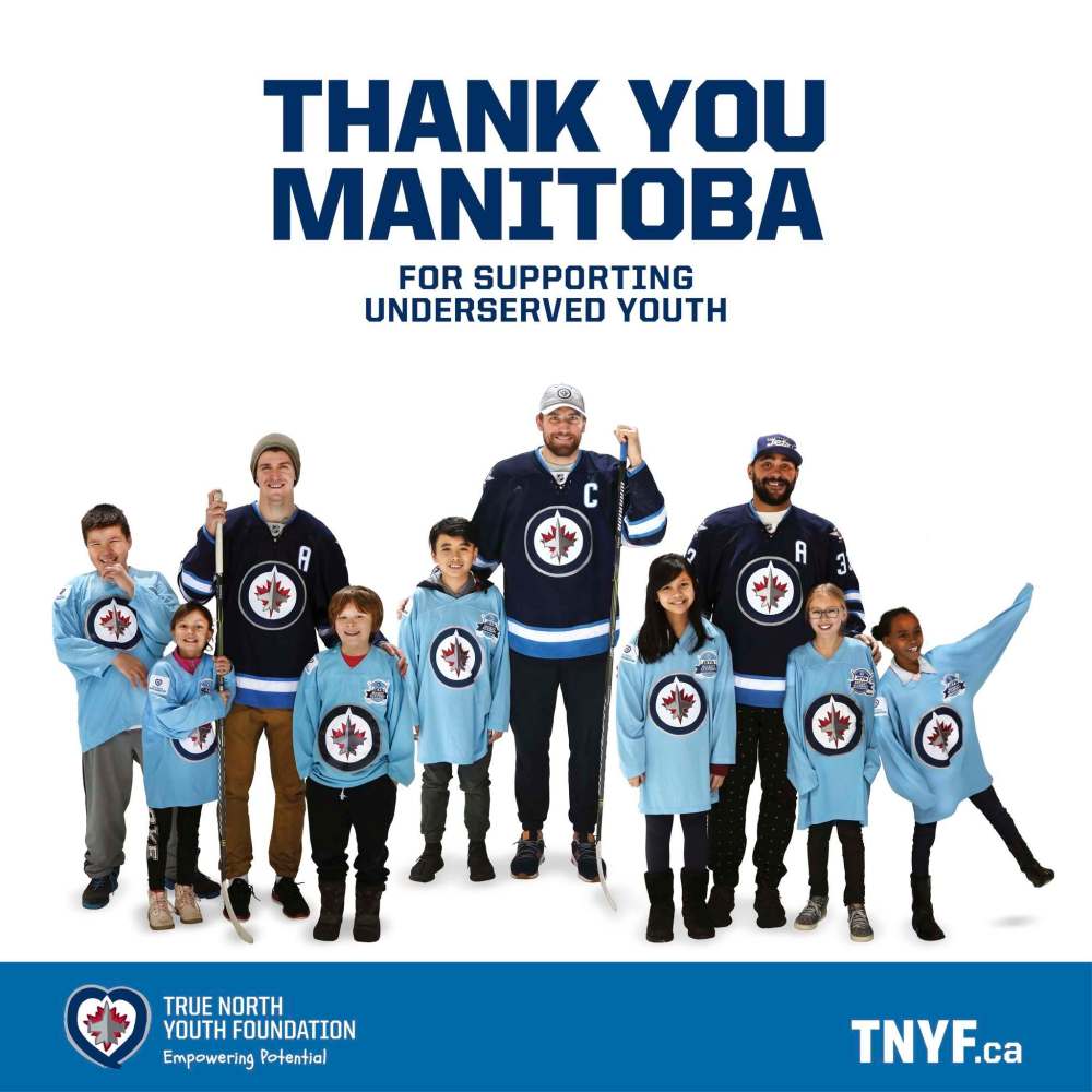 A billboard thanking Manitobans for their support of the True North Youth Foundation. (Supplied)