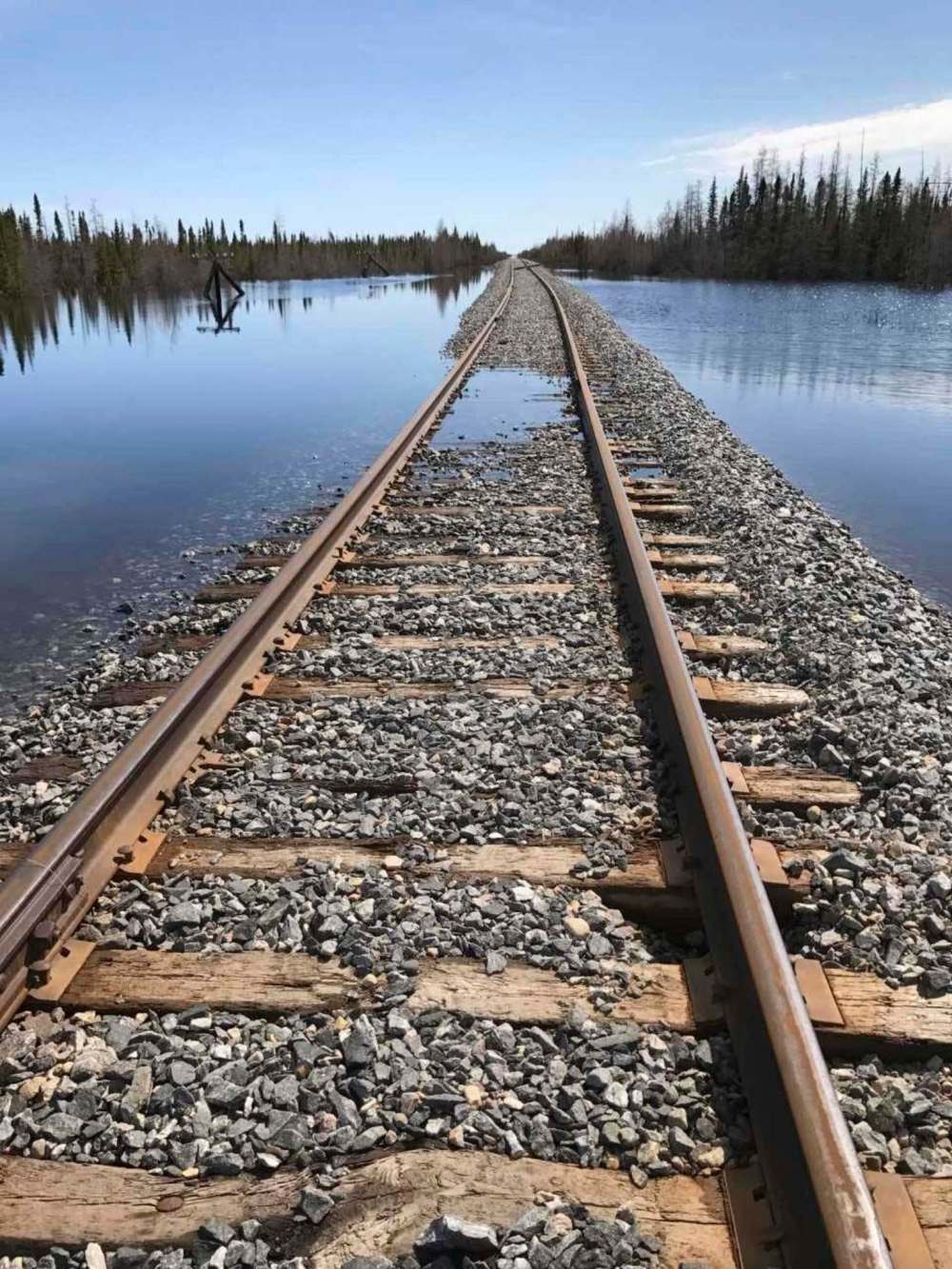 OMNITRAX
The owners of the Hudson Bay Railway line say flooding that submerged a section of the track, shown in this handout image, and stopped service on May 23 has caused