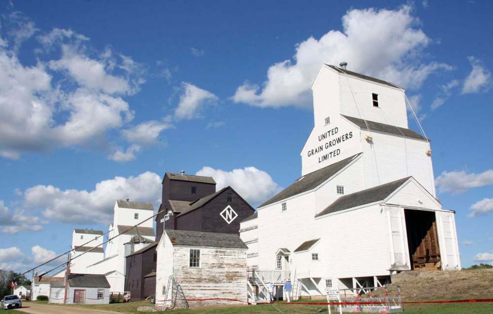 Ian Froese / Brandon Sun
Inglis’ historic row of grain elevators pierce the sky of the open prairies.