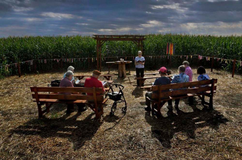 Michael S. Williamson / Washington Post
Sister George Ann Biskan leads a group of nuns and supporters during a prayer service in a chapel in a cornfield in Pennsylvania’s Lancaster County. The chapel was built there as part of a protest against a pipeline.
