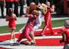 Ohio State mascot Brutus Buckeye was grabbed from behind by Ohio University’s Rufus Bobcat before the fur really started flying at a college football game in Columbus in 2010. (Dan Poel / OhioFootBall.com)