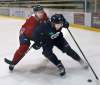 WAYNE GLOWACKI / WINNIPEG FREE PRESS
At left, Tucker Poolman ties up Kody McDonald at the Winnipeg Jets camp at the BellMTS Iceplex Thursday. Jason Bell story Sept. 7 2017