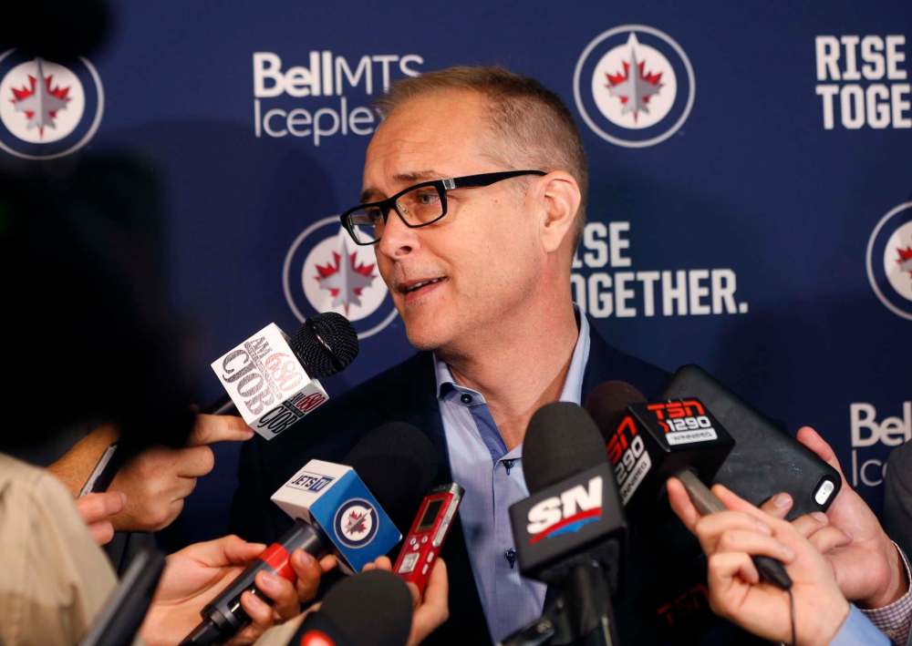 WAYNE GLOWACKI / WINNIPEG FREE PRESS
Winnipeg Jets Head Coach Paul Maurice speaks about his new contract at media scrum Bell MTS Iceplex Thursday.