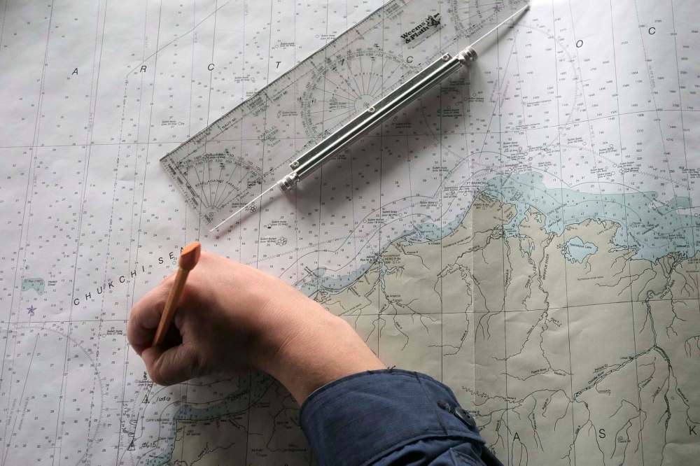 The route of the U.S. Coast Guard Cutter Healy is recorded on a nautical chart.