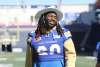 RUTH BONNEVILLE / WINNIPEG FREE PRESS
Offensive lineman Travis Bond shows off his chapeau during a walk-through practice Friday at Investors Group Field.