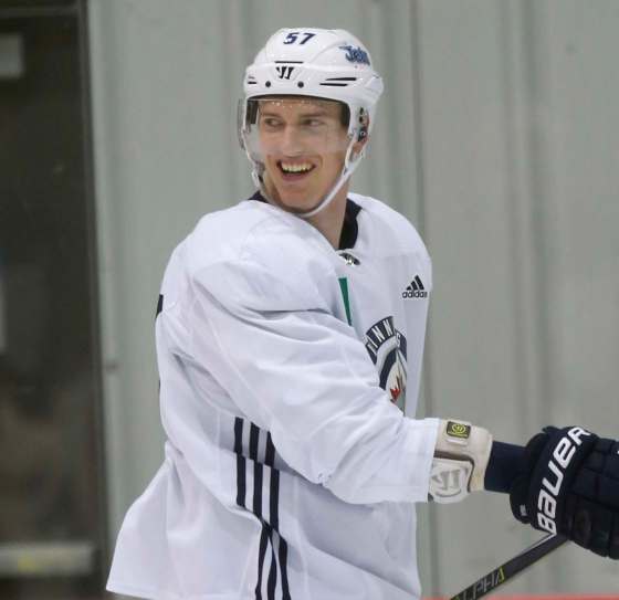 WAYNE GLOWACKI / WINNIPEG FREE PRESSWinnipeg Jets player Tyler Myers skating at the BELL MTS Iceplex with teammates Monday.