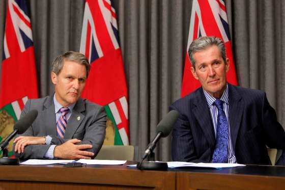 BORIS MINKEVICH / WINNIPEG FREE PRESSManitoba Minister of Finance Cameron Friesen and Premier Brian Pallister.