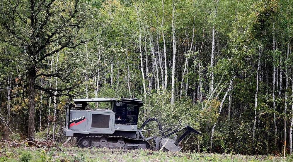 PHIL HOSSACK / WINNIPEG FREE PRESS
A bulldozer pushes aspens over and then shreds the trunks as work progresses at the Parker Wetlands Tuesday afternoon.