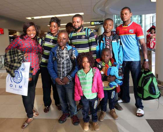 RUTH BONNEVILLE / WINNIPEG FREE PRESSFamily members of Congolese refugees, who waited 9 years to come to Canada, arrive in Winnipeg at the James Richardson Airport Wednesday. The family was privately sponsored.