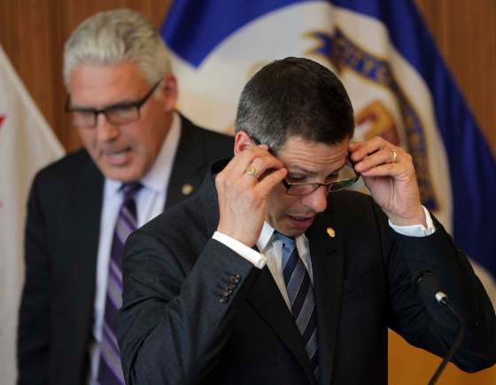 PHIL HOSSACK / WINNIPEG FREE PRESS FILESCAO Doug McNeil and Mayor Brian Bowman at city Hall.