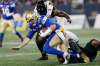 THE CANADIAN PRESS/John Woods
Winnipeg Blue Bombers quarterback Matt Nichols gets sacked by Hamilton Tiger-Cats' Davon Coleman during the first half of CFL action in Winnipeg Friday, October 6, 2017.