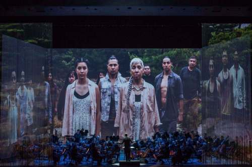 DAHLIA KATZ Photo
In I Lost My Talk, Canada&rsquo;s National Arts Centre Orchestra, conducted by Alexander Shelley, performs in front of a projection of Indigenous dancers whose choreography is inspired by the poetry of author Rita Joe.