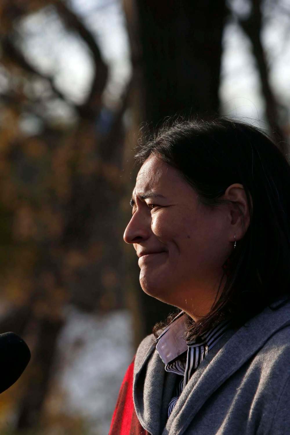 Michèle Audette, commissioner for the National Inquiry into Missing and Murdered Indigenous Women and Girls, at this morning's ceremony. (Wayne Glowacki / Winnipeg Free Press)