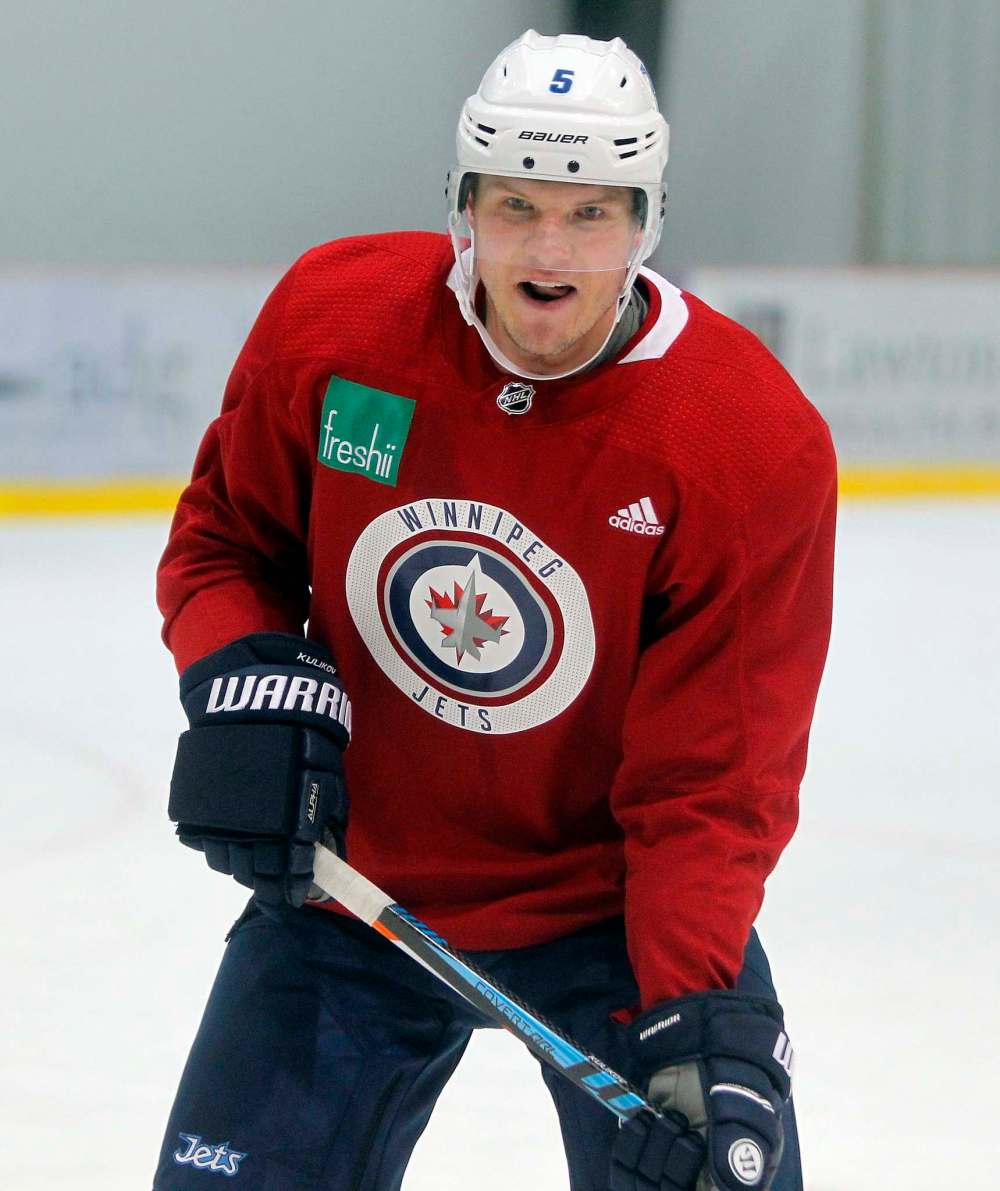 BORIS MINKEVICH / WINNIPEG FREE PRESS
Dmitry Kulikov at Winnipeg Jets practice, Monday.