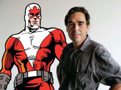 Richard Comely with Captain Canuck. (Supplied)