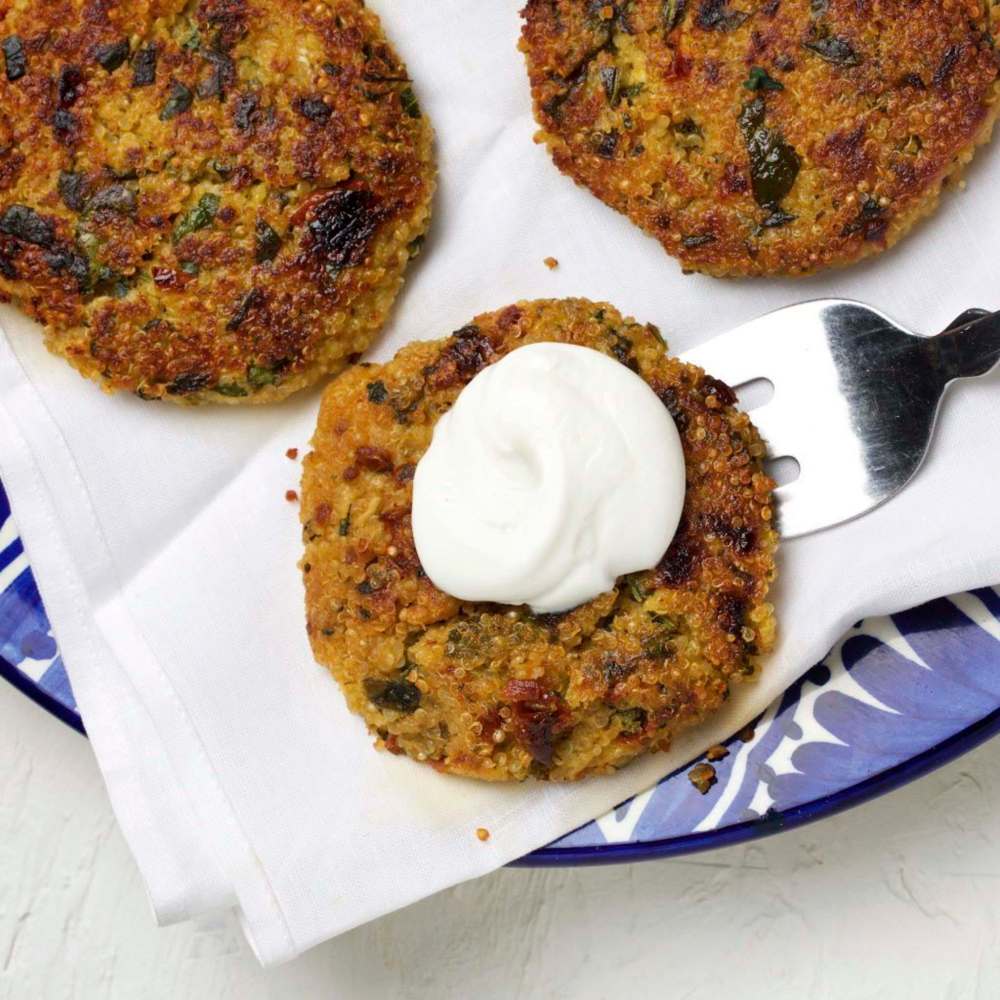 Deb Lindsey / for The Washington Post
Quinoa Cakes With Spinach and Sun-Dried Tomatoes.