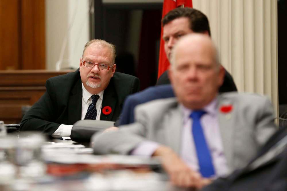 JOHN WOODS / WINNIPEG FREE PRESS
Health Minister Kevin Goertzen questions a presenter during The Standing Committee on Legislative Affairs hearing on matters concerning Bill 34 - The Medical Assistance in Dying (Protection for Health Professionals and Others) Act at the MB Legislature Monday.