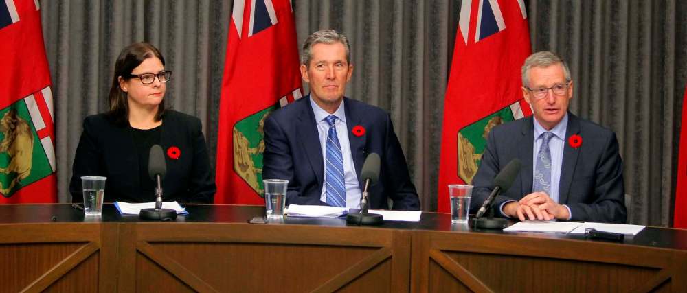Attorney General Heather Stefanson (left) and Trade Minister Blaine Pedersen (right) acknowledged having used marijuana in the past. Premier Brian Pallister (centre) said he