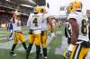 JOHN WOODS / THE CANADIAN PRESS
Edmonton Eskimos' Brandon Zylstra (83), Adarius Bowman (4), Joel Figueroa (61) and Derel Walker (87) celebrate Bowman's touchdown against the Winnipeg Blue Bombers during first half CFL western semifinal action in Winnipeg on Sunday, November 12, 2017. THE CANADIAN PRESS/John Woods