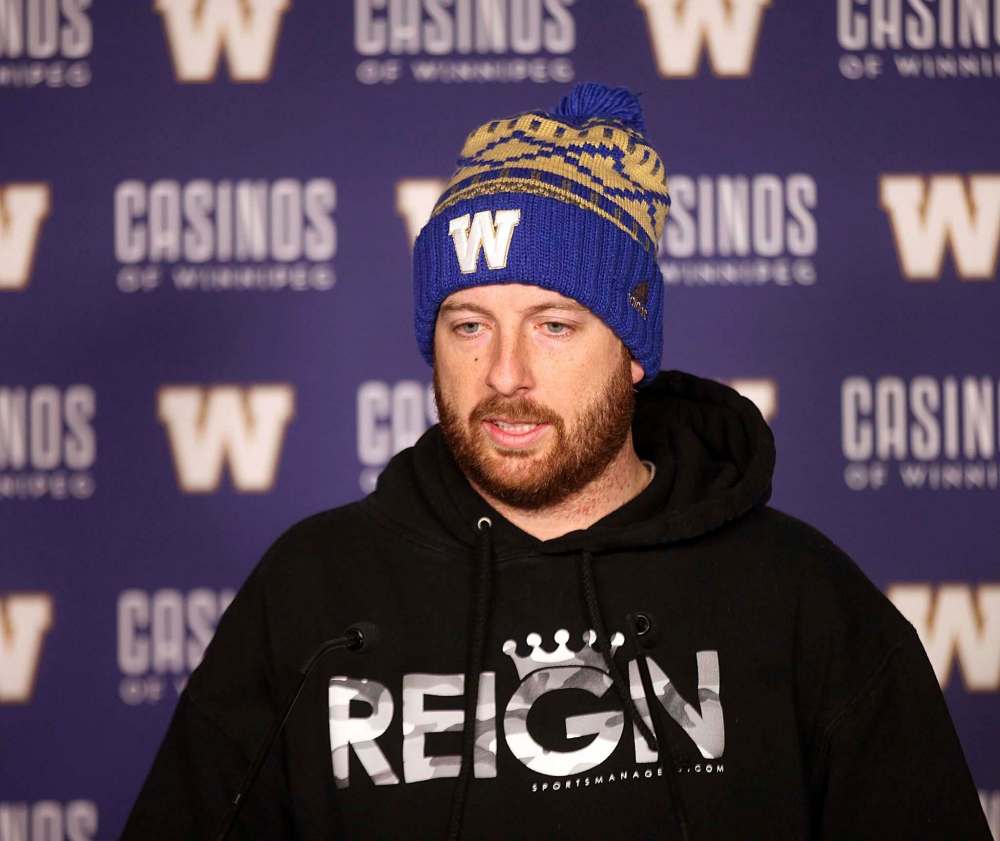PHIL HOSSACK / WINNIPEG FREE PRESS
Quarterback Matt Nichols speaks at a news conference Monday morning, the day after the Winnipeg Blue Bombers were eliminated from Grey Cup contention following a 39-32 loss to the Edmonton Eskimos in the West semifinal.