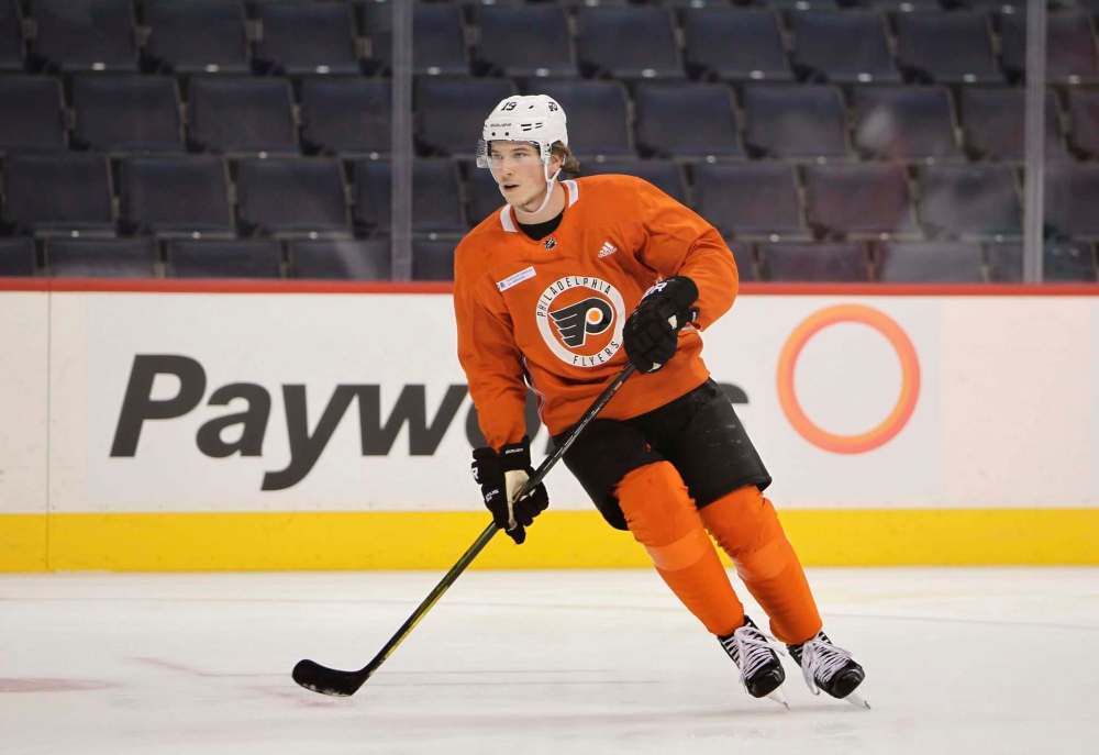 RUTH BONNEVILLE / WINNIPEG FREE PRESS
Winnipegger Nolan Patrick skates during the Philadelphia Flyers’ practice Wednesday, hopeful he’ll be added to tonight’s lineup.