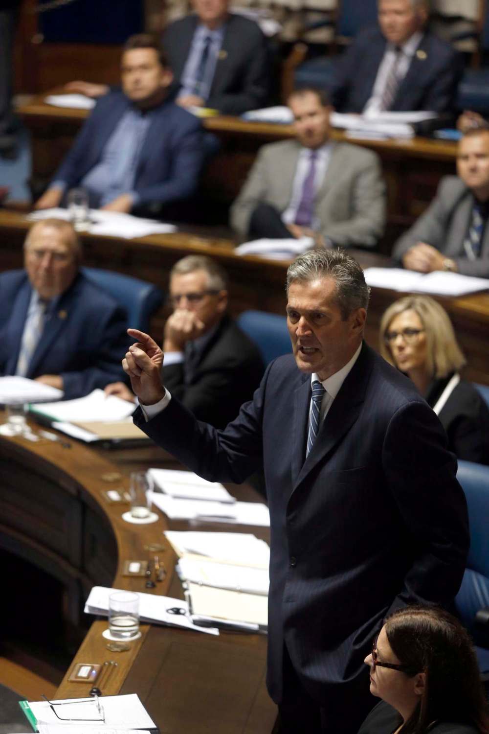 WAYNE GLOWACKI / WINNIPEG FREE PRESS FILES
Premier Brian Pallister during question period in the Manitoba Legislature, in October. Pallister and several other ministers were absent from the legislature, Tuesday.