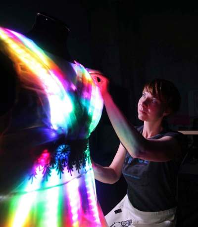 RUTH BONNEVILLE / WINNIPEG FREE PRESS 
Liz Neely's wearable social media dress will react to hashtags at the upcoming Rights of Passage: Canada at 150 exhibit at the Canadian Museum for Human Rights.