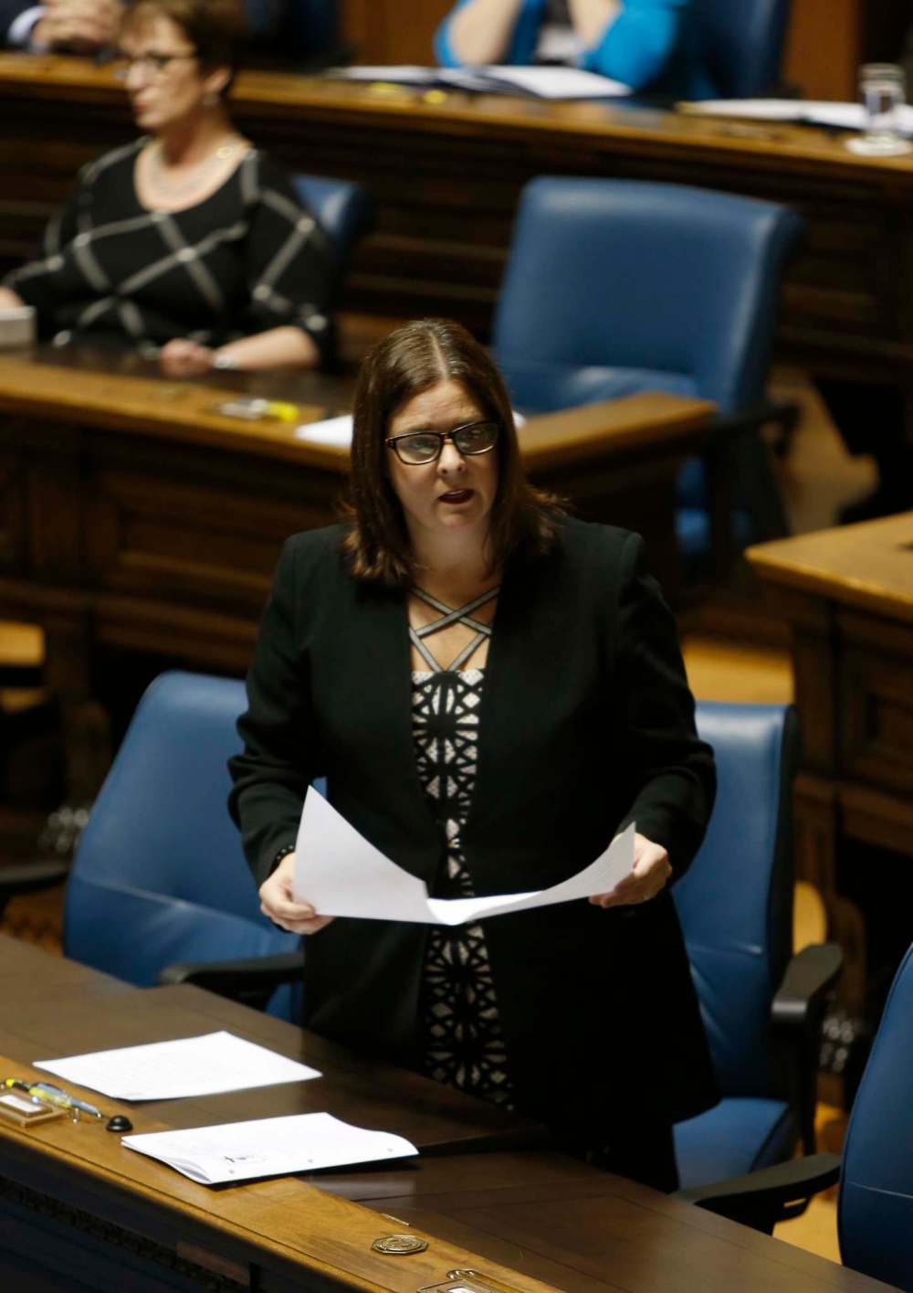 Justice Minister Heather Stefanson in question period in the Manitoba Legislature Tuesday regarding retailing of cannabis act. (Wayne Glowacki / Winnipeg free Press)
