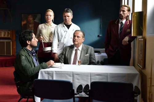 SUPPLIED
Refugee Khaled Ali (Sherwan Haji, from left), Mirja (Nuppu Koivu), Nyrhinen (Janne Hyytiainen), Waldemar Wikstrom (Sakari Kuosmanen) and Calamnius (Ilkka Koivula) discuss restaurant business in The Other Side of Hope.