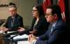 WAYNE GLOWACKI / WINNIPEG FREE PRESS
Justice Minister Heather Stefanson with at left, Blaine Pedersen, Growth, Enterprise and Trade Minister and Jeff Wharton, Municipal Relations Minister at the news conference in the Manitoba Legislative building Tuesday.