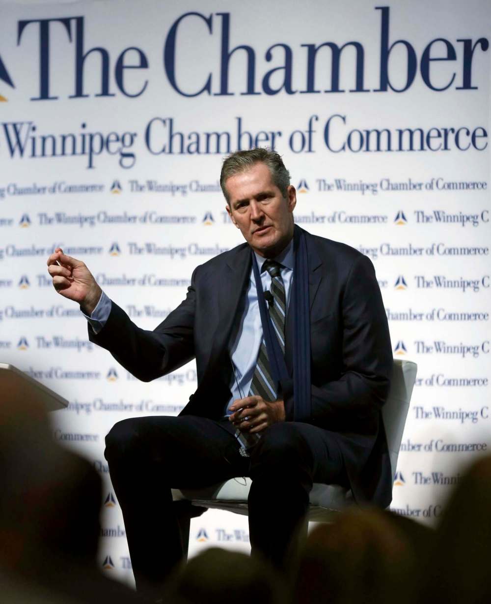 WAYNE GLOWACKI / WINNIPEG FREE PRESS
Premier Brian Pallister delivers his ‘State of the Province’ at the Winnipeg Chamber of Commerce luncheon in the RBC Convention Centre Thursday.