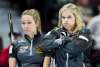 THE CANADIAN PRESS/Adrian Wyld
Skip Jennifer Jones, right, and third Kaitlyn Lawes look at the house during the ninth end during the Olympic curling trials, Thursday in Ottawa.