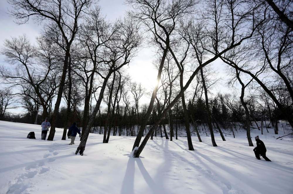 TREVOR HAGAN / WINNIPEG FREE PRESS FILES
Winnipeggers walk through Happyland Park while playing a round of frisbee golf in the snow. In October, Sustainable Development Minister Rochelle Squires told a news conference that soil samples taken from eight sites in the area showed metal contaminants posed no health risks for residents, assuring them that it was safe to allow their children to play at the park.