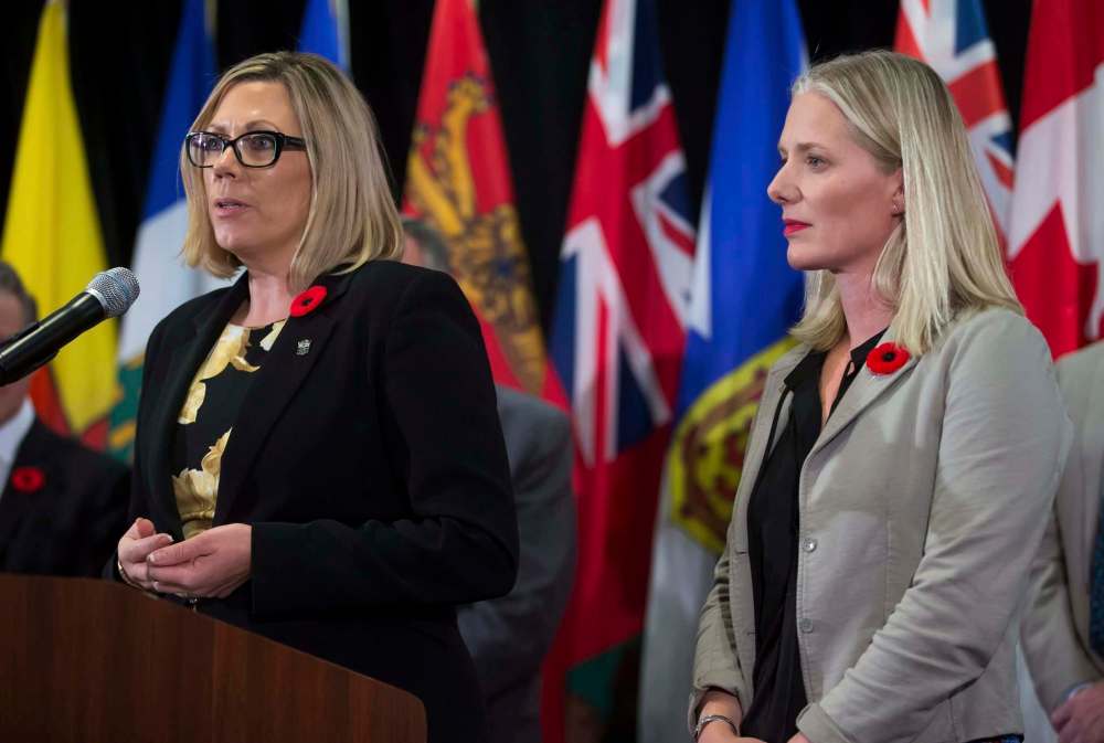 Darryl Dyck / The Canadian Press files
Sustainable Development Minister Rochelle Squires (left) with federal Environment Minister Catherine McKenna in Vancouver in November.
