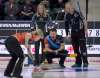 THE CANADIAN PRESS / Michael Burns
Winnipeg's Dawn McEwen sweeps the stone into the house as her husband Mike McEwen checks the speed while Jennifer Jones and her playing partner Mark Nichols look on during their draw at the Canadian Mixed Doubles Curling Trials in Portage La Prairie, Thursday.
