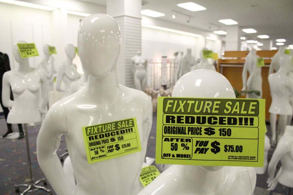 photos by Maggie Macintosh / Winnipeg Free Press
Everything is on sale, including these mannequins and store fixtures, at the St. Vital Centre Sears. The store, as well as the Kildonan Place location, will be closing Monday.