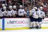 Buffalo Sabres players celebrate a goal by Jacob Josefson, of Sweden, during the second period of an NHL hockey game against the New Jersey Devils, Friday, Dec. 29, 2017, in Newark, N.J. (AP Photo/Julio Cortez)